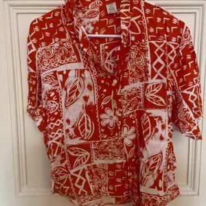 (2 shirts) Vintage Orange Hawaiian Shirt and Colorful-Painted Style Button-Up